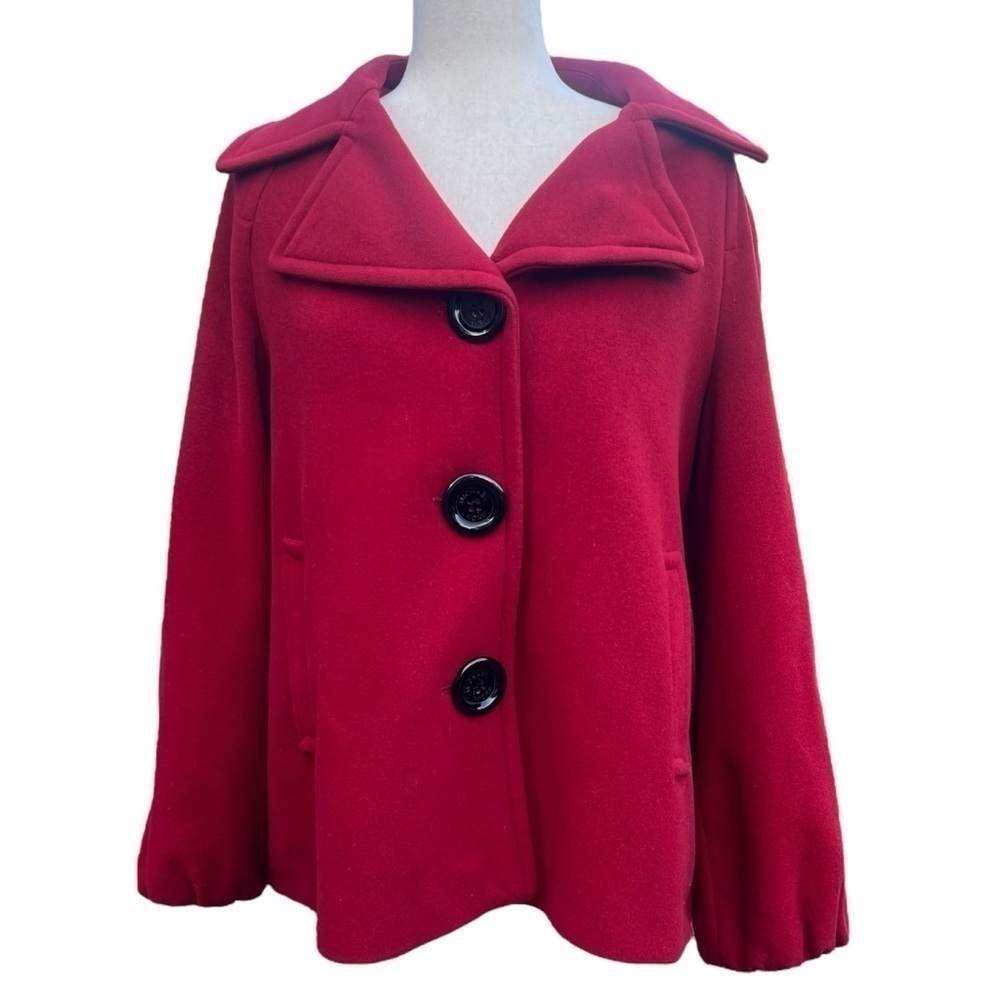 Michael Kors‎ Short Swing Pea Coat Lambs Wool Blend Red Size: 10 Classic Capsule